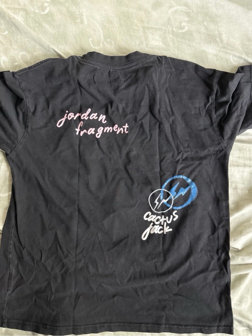 Jordan Fragment x Cactus Jack Black Graphic Tee - Pink & Blue Logos